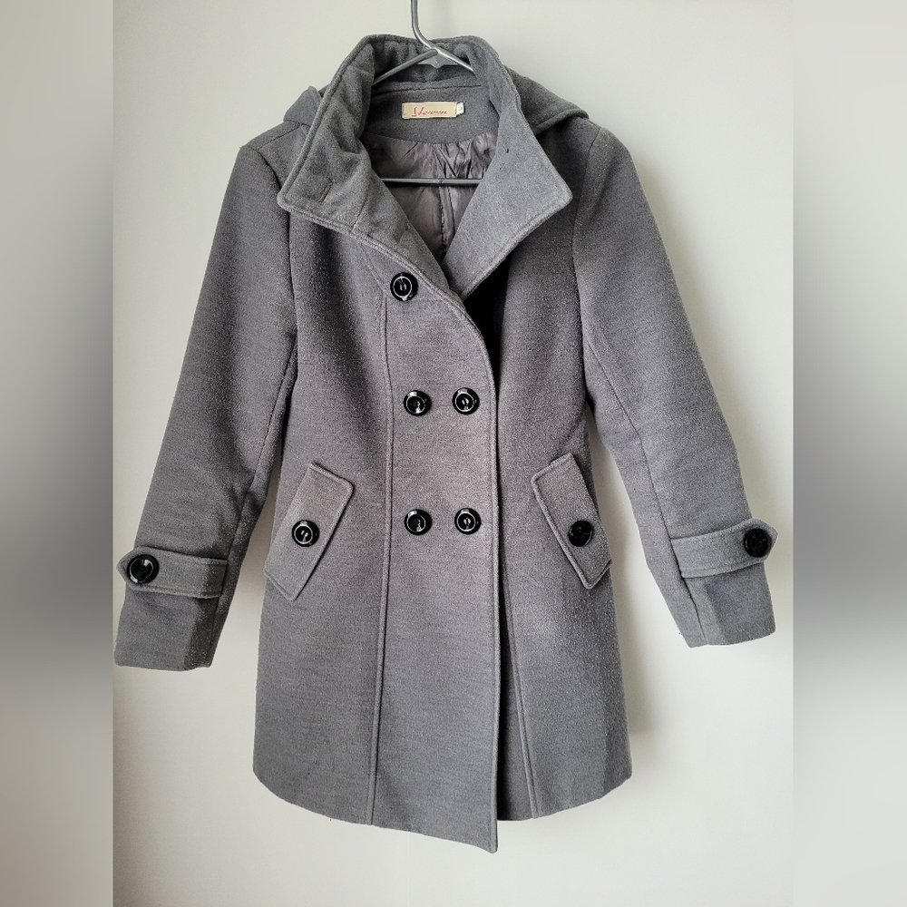 Grey Button Up Wool Pea Coat